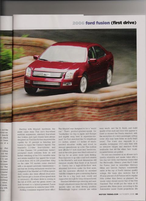 1998 Ford Taurus - A red sedan is shown on a road with brick barriers, with text indicating it is a 2006 Ford Fusion.
