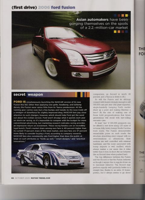 1998 Ford Taurus - The 2006 Ford Fusion is featured in a Motor Trend article.
