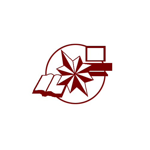 Compass rose logo with a book and a square