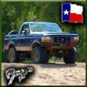 1993 Ford Bronco - This lifted Ford Bronco is shown in a 3/4 front view with a Texas flag emblem in the corner.
