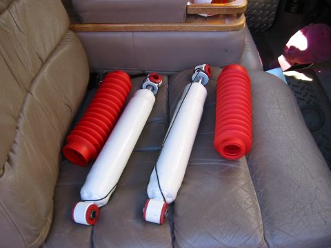 1996 Ford Bronco - new ranchos, courtesy of my good buddy Matt. However, They sent 4 with eye holes and none with studs, so just swapped the rear ones for the…