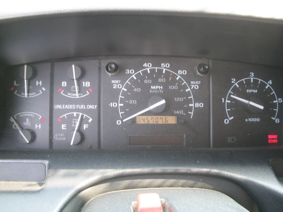 Dashboard gauges with odometer reading 145707.6