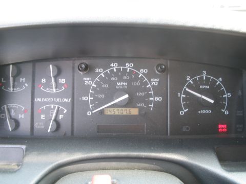 1992 Ford Bronco - Interior view of a vehicle's dashboard with multiple gauges and an odometer reading.