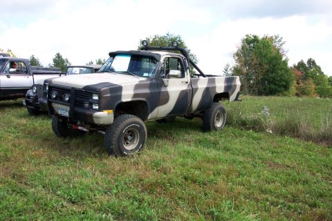 1979 Ford F-150 - This pickup truck has a camouflage paint scheme and aftermarket modifications.