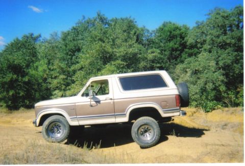 1982 Ford Bronco - This 1982 Ford Bronco is shown in a side profile, a two-tone paint scheme and a spare tire mounted on the back.