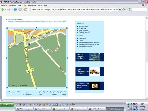 1994 Ford Probe - Screenshot of a web browser displaying a route planner map with navigation options and advertisements.