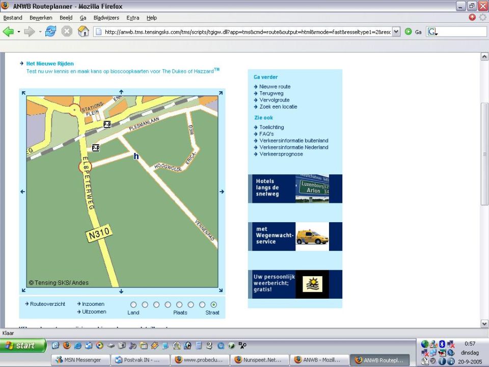 Web browser screenshot showing a map on a route planner website