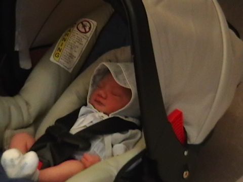 1997 Ford Probe - A baby sleeps soundly in a car seat, secured by safety straps.