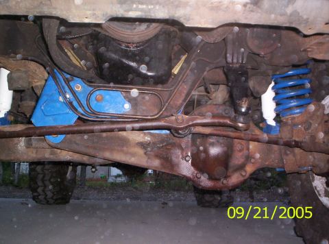 1985 Ford Bronco - Undercarriage detail with blue suspension parts and a date stamp of 09/21/2005.