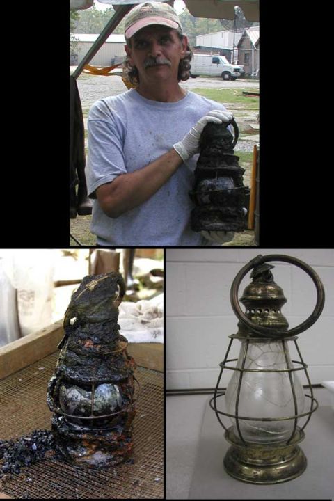 1988 Ford Bronco - A man displays a heavily corroded lantern, with detailed views of its condition and a restored version.