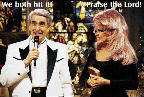 1995 Ford Bronco - Man and woman speaking in front of stained glass windows, with text overlay.