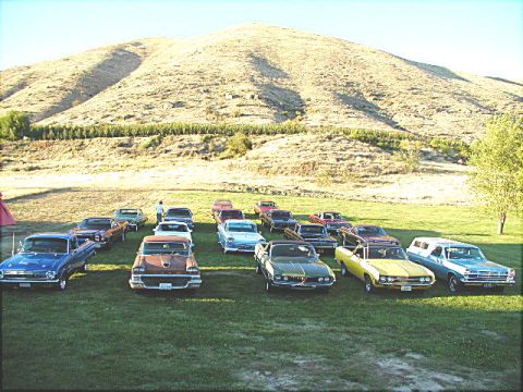 1967 Ford Ranchero - A gathering of classic automobiles is displayed outdoors on a sunny day.