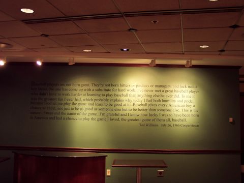 2001 Ford Crown Victoria - A quote from Ted Williams about baseball is painted on a green wall in what appears to be a museum or hall of fame.