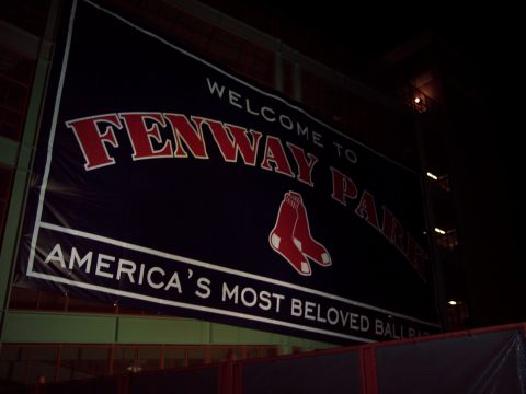 2001 Ford Crown Victoria - A banner welcomes visitors to Fenway Park, home of the Boston Red Sox.