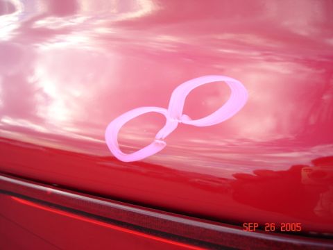 2005 Nissan Titan - Pink infinity symbol drawn on the hood of a 2005 Nissan Titan. Photo dated Sep 26, 2005.