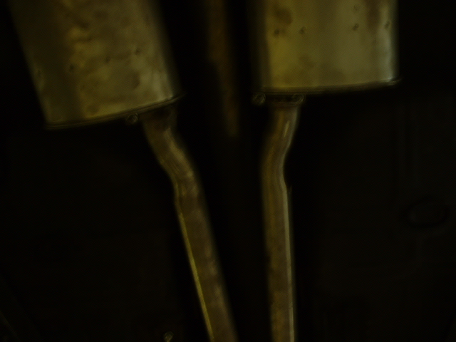 Dual exhaust mufflers, underside view