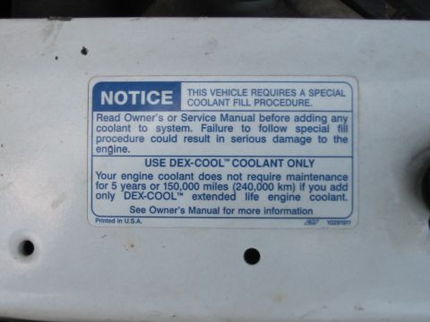 1997 Pontiac Grand Prix - Vehicle sticker provides instructions for special coolant fill procedure and recommends DEX-COOL coolant.