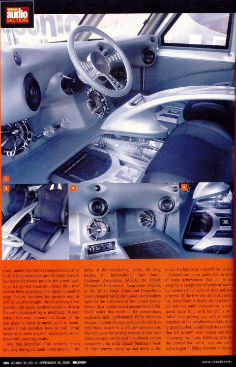 2006 Ford E350 - Alma Gate's new Bronco setup. Page from Truckin' magazine.