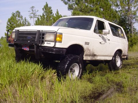 1989 Ford Bronco - This lifted 1989 Ford Bronco is equipped with a heavy-duty brush guard and appears to be off-roading.