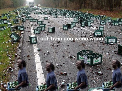 1989 Ford Bronco - A road is littered with numerous beer crates and broken bottles after a spill.