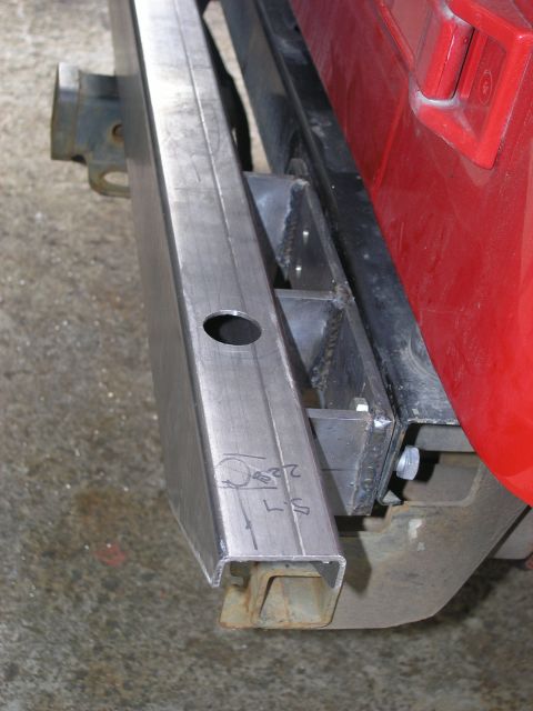 2001 Jeep Wrangler - This photo shows a custom-fabricated rear bumper section with visible markings and welds.