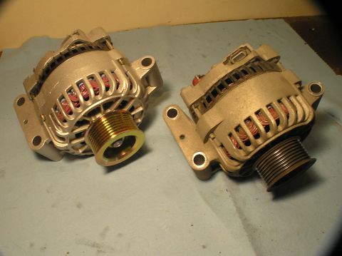 2000 Ford Excursion - New alternator (left) and old alternator (right).