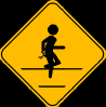 1993 Chevrolet S10 - A yellow diamond-shaped sign warns of a pedestrian crossing ahead.