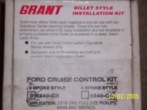 1987 Ford Bronco - Grant installation kit box details for Ford Cruise Control Kit, applicable to 1978-1991 Vans and Broncos.