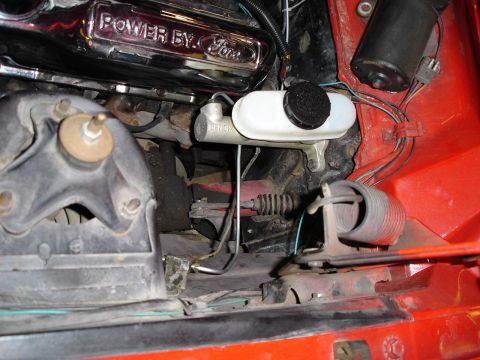 1966 Ford Fairlane - The new master cylinder. It puts the brake lines a bit close to the valve covers, because the ports are on right side, but it works just fi…