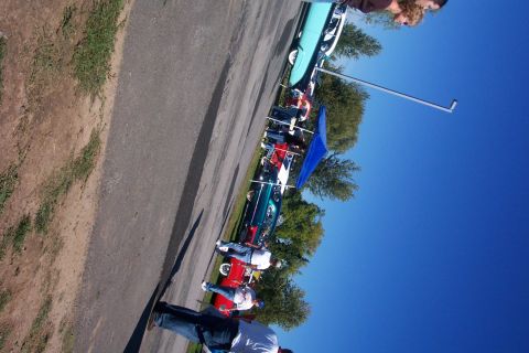 1979 Ford F-150 - Multiple vehicles are parked in a line outdoors under a clear blue sky.