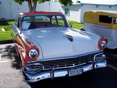 1972 Ford Ranchero - This 1955 Ford Fairlane Crown Victoria features a distinctive two-tone paint scheme and chrome accents.