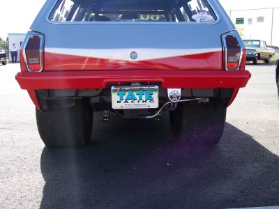1972 Ford Ranchero - Rear view of a 1972 Ford Ranchero modified for drag racing, custom paint and large rear tires.