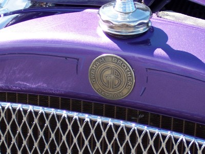1972 Ford Ranchero - A close-up of a vintage car's hood displays a Graham Brothers Detroit badge.