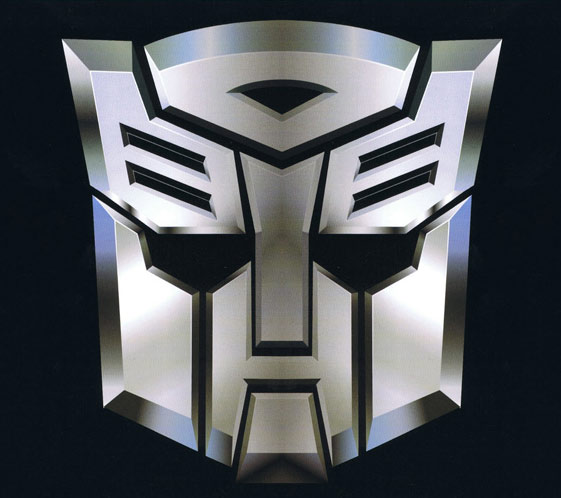 Silver Transformers Autobot logo on black background