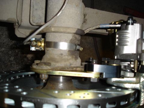 1966 Ford Fairlane - A look at the back side of the rear rotor. Note: new mounting tabs had to be welded on to each rear subframe rail to accomodate the park ca…