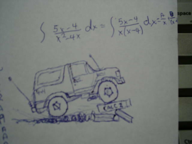 Drawing of SUV on ramp with calculus equations