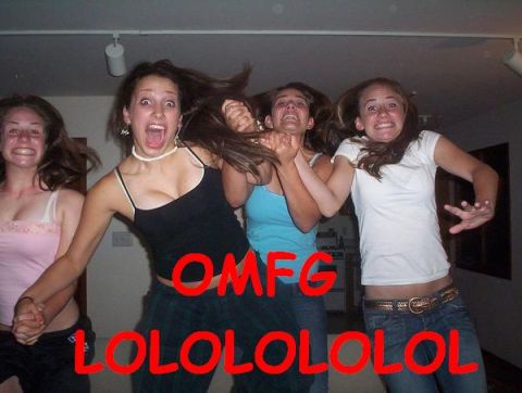 1995 Ford Bronco - Four women are captured mid-jump with exaggerated expressions of surprise or excitement.