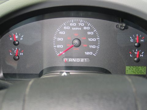 2004 Ford F-150 - Interior view of a vehicle's dashboard, the speedometer, fuel and temperature gauges, and odometer reading 42002.