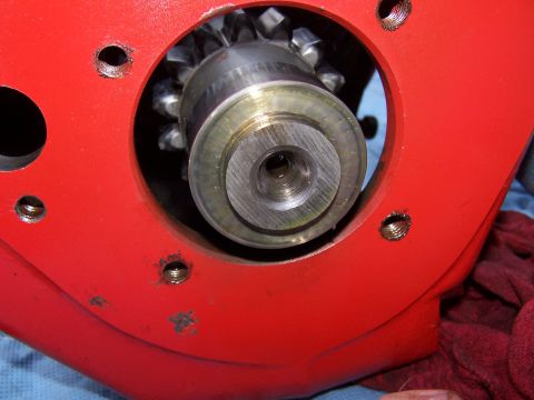 1979 Ford F-150 - Gear and shaft assembly within a red housing, likely part of a transmission or drivetrain component.