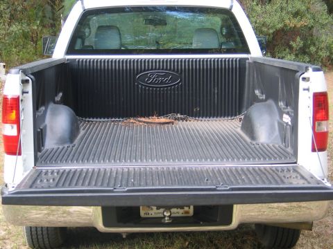 2004 Ford F-150 - Rear view of a 2004 Ford F-150 pickup truck bed, showing the tailgate and Ford emblem.
