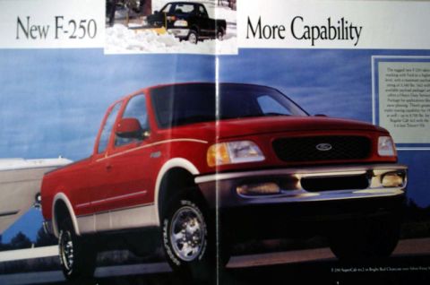 1997 Ford F-150 - F-250 SuperCab 4x2 in Bright Red Clearcoat over Silver Forst Metallic. The rugged new F-250 takes trucking to a higher level, with a maximu…