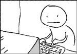 1993 Ford Bronco - A simple drawing depicts a stick figure engrossed in typing on a computer keyboard, with a look of concentration on its face.