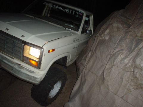 1981 Ford F-150 - This 1981 Ford F-150 is navigating a tight spot between large rocks.
