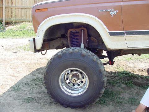 1981 Ford Bronco - Close-up of the front fender and oversized tire on a 1981 Ford Bronco.
