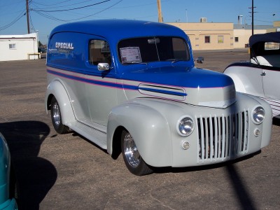 1972 Ford Ranchero - Custom panel van with blue and silver paint scheme and pinstriping.