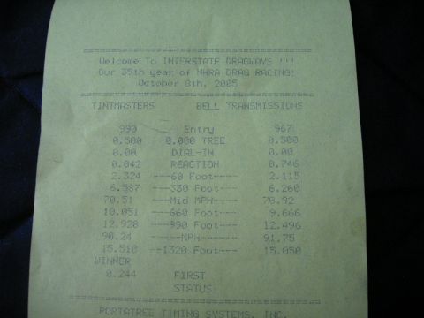1992 Ford Probe - This document is a time slip from Interstate Dragways on October 8th, 2005.