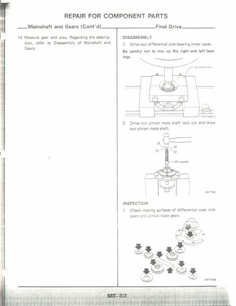 1990 Nissan Micra - This document page details repair procedures for component parts, specifically focusing on mainshaft and gears.