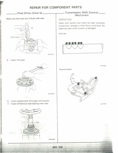 1990 Nissan Micra - Diagrams illustrate repair procedures for vehicle component parts, including final drive and shift control.