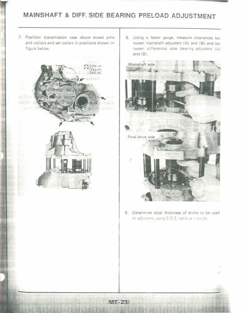 1990 Nissan Micra - This document details the mainshaft and differential side bearing preload adjustment procedure.