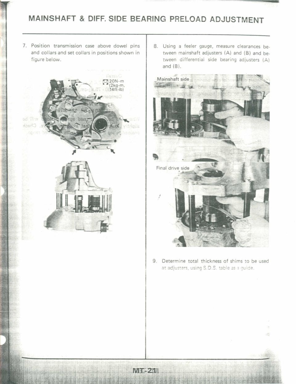 Mainshaft and differential side bearing preload adjustment: positioning case on dowel pins and measuring clearances